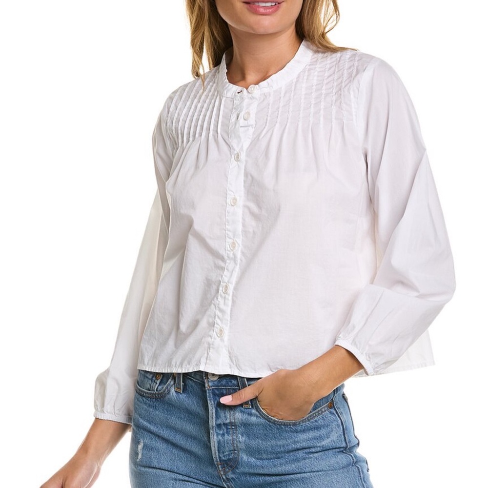 Nation Ltd Cropped White Shirt Long sleeves Pin-tuck Shoulder Detail Size S